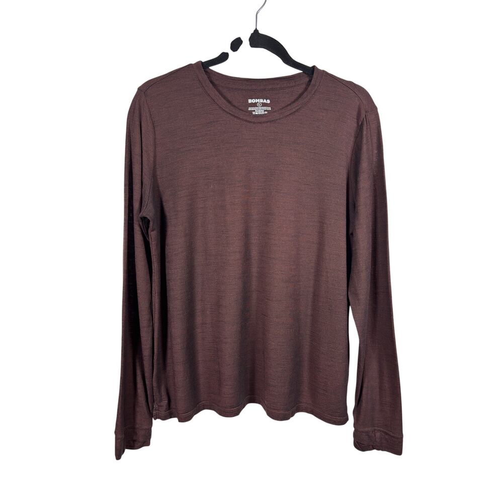 Bombas Long Sleeve Shirt Mens Large Brown Crew Neck Merino Wool Blend